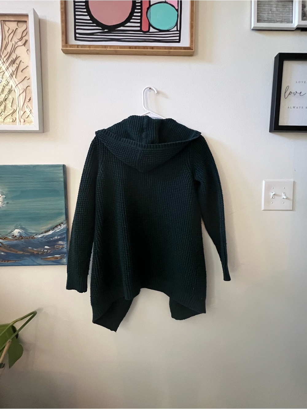 L.L.Bean Women’s Medium Green Hooded Cardigan Chunky Waffle Knit Sweater - Picture 3 of 4